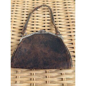 Antique 1910s Mini worn shabby Leather Purse Top Handle Kiss Lock